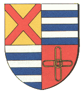 alt-Blason de Niederentzen / Arms of Niederentzen]] Official blazon French Écartelé: au 1er d'or au sautoir de gueules, aux 2e et 3e fascé d'argent et d'azur, au 4e de gueules à quatre maillons de chaînes d'or posés en croix et retenus au centre par un annelet du même. English No blazon/translation known. Please click here to send your (heraldic !) blazon or translation Origin/meaning The arms were designed in 1978. The first quarter shows the arms of the Lords of Hattstatt, who owned the village from 1324-1585. The second and third quarter show the arms of their successors, the Truchsess family. The fourth quarter shows a typical historical symbol used on the borderstones of the village of Unterlinden. Contact and Support Facebook Instagram Donate with Paypal Donate with WhyDonate eBay shop Rare heraldic book downloads Partners: Webaldic heraldic identifying programme Nederlands Genootschap voor Heraldiek Armorial de France Homunculus / Heraldicum Disputationes De Raaf heraldic design Your logo here ? Contact us © since 1995, Heraldry of the World, Ralf Hartemink Index of the site Literature : Image taken from <a href=http://cdhf.telmat-net.fr/villages>here