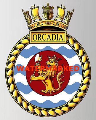 Coat of arms (crest) of the HMS Orcadia, Royal Navy