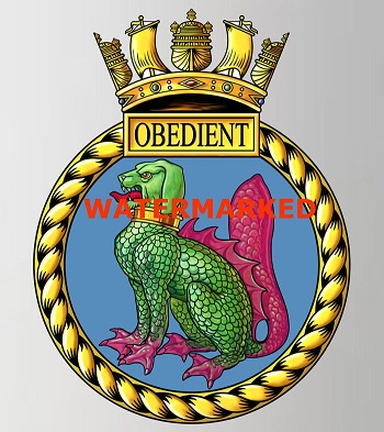 Coat of arms (crest) of the HMS Obedient, Royal Navy